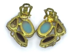 Vintage West Germany Earrings Shades of Green Rhinestones Blue Signed Jewelry