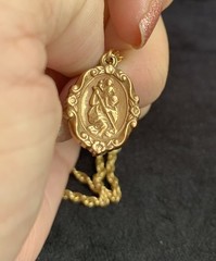 Vintage St Christopher Medal Necklace 23” 1/20 14K Gold Filled Chain Religious