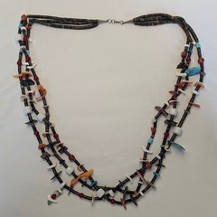 Vintage Southwest Inspired 3 Strand Necklace with Carved Stone Birds 32 in