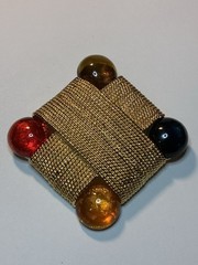 Les Bernard Gold Tone Square Colorful Brooch Costume Jewelry