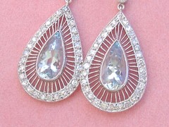 ART DECO 3.1ctw AQUAMARINE PEAR DROPS 1.35ctw DIAMOND PLATINUM COCKTAIL EARRINGS