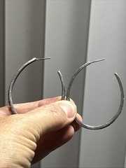 40. Vintage NF 925 Sterling Silver Oval Hoop Scroll Pattern Earrings 50x40mm