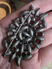 Deco Pink Glass Pot Metal Glamour Brooch