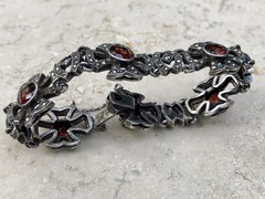 💥❤️✨VINTAGE 925 STERLING SILVER GARNET & MARCASITE MALTESE CROSS BRACELET ✨❤️💥
