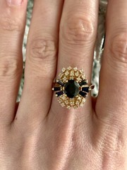 Vintage 14K Gold Sapphire & Diamond Cluster Ring – Oval & Baguette Sapphires
