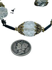Antique Victorian / Art Deco Faceted Cut Quartz Crystal Bead Necklace 36” Long