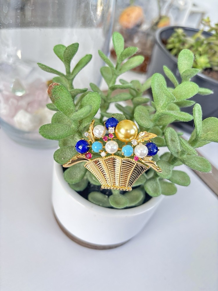 Lapis Lazuli Flower Basket Brooch