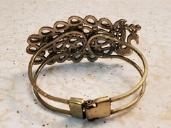 Vintage Peacock Clamper Bracelet Metal Multi-Colored Faceted Crystals Fashion