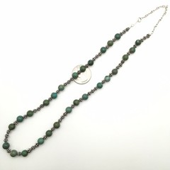 32.8g Handmade Sterling Silver & 8mm Green Turquoise Necklace 20″ #55
