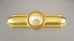 Vtg MONET Brushed Matte Gold tone Metal Faux Pearl Art Deco Style Brooch Pin 843