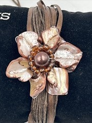 Vintage Boho Purple Flower Beaded Multiple Strand Statement Bracelet