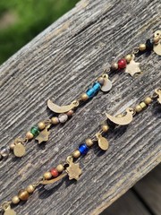 Vintage 70s Starlight Necklace Glass Beaded Celestial Stars Moon Long Brass