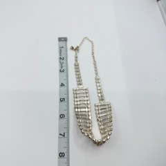 Vintage Mid Century Clear Rhinestone Baguette Choker Necklace Silver Tone Wide