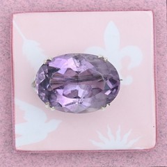 Antique Victorian Natural Amethyst Oval Cut Sterling Silver Brooch Pin Pendant