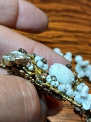 Vintage Early Signed Laguna 2-Strand Wired Center Wht Glass Rhinestone Necklace