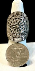 Vintage Sterling Silver Large Boho Ethnic Tribal Shield Statement Ring Size 6.5