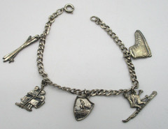 VINTAGE STERLING SILVER CHARM BRACELET with 5 STOWE VERMONT SKI CHARMS