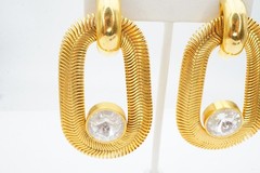 Vintage Clip On Earrings Gold Tone Rhinestone Chunky Flexible