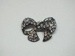 Beautiful Brooch Pin Dark Silver Tone Bow Sparkling AB Rhinestones 1 3/4×1 1/4″