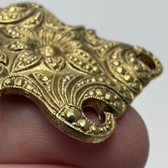 1928 Gold Tone Filigree Rectangular Brooch Pin 1.25 in Vintage Marcasite Look