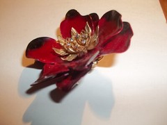 Striking Big Vintage Layered Enamel Flower Pin Aurora Borealis Rhinestone Stamen