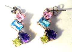 Vtg Sterling Silver Multicolor Pastel CZ Dangle Drop Stud Post Earrings Lot