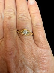 Antique Yellow Gold Old Cut Diamond Filigree Engagement Ring Size: 8