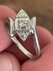 Antique Art Deco 14k Solid White Gold Diamond Engagement Ring! Sz 4.5-2.3GR!