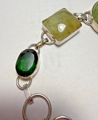 925 Sterling Silver Prehnite Gemstone Link Bracelet Adjustable 7 1/2 in – 9 inch