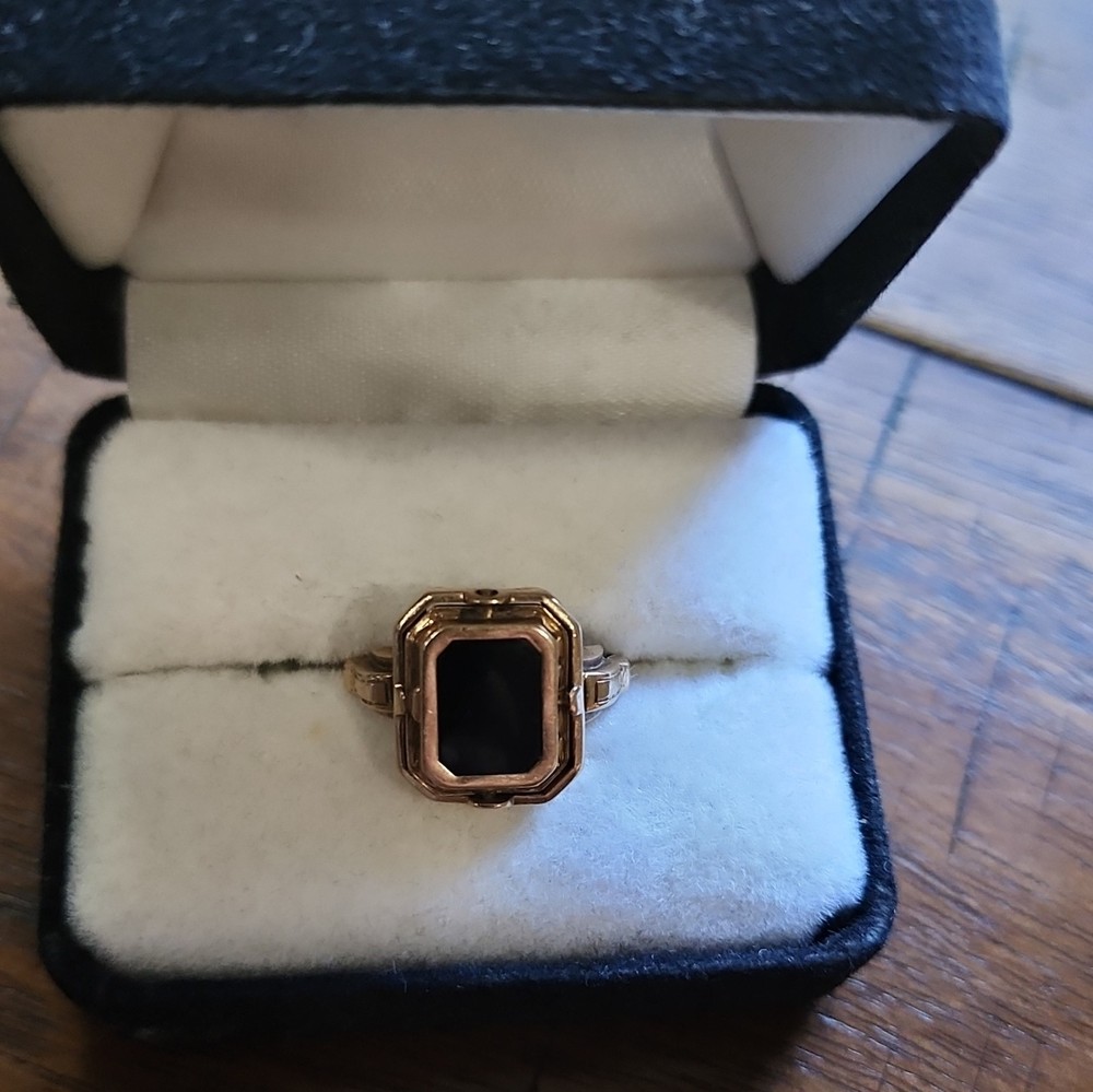 Antique 10k Yellow Gold Cameo Black Onyx Diamond Flip Ring Size 7