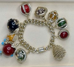 Rare Signed West Germany Chinese Lantern Charm Bracelet Multicolor Silver Tone