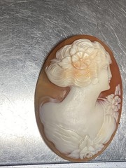 40mm/30mm Antique Shell Cameo Woman Flowers Italy #83