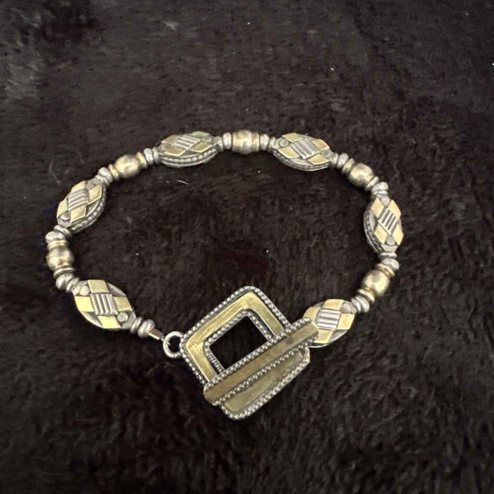 Vintage 925 Sterling Silver And Brass Bracelet 22 Grams