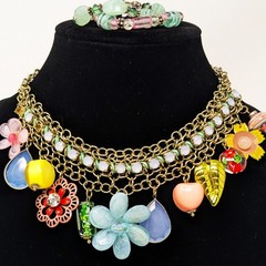 Multicolor Statement Necklace Layered Boho Bib Charm Flowers Eclectic Colorful
