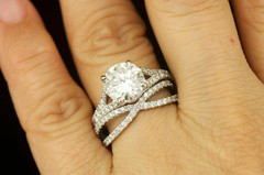 14k White Gold Plated Silver 2Ct Round Cut Moissnite Wedding Bridal Ring Set