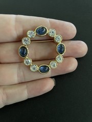 Vintage Blue And White Brooch Gold Tone