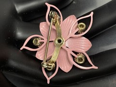Vintage Pink Enamel Multicolor Crystals Rhinestones Flower 1.5” Retro Pin Brooch