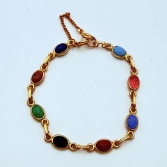 Vintage Scarab Bracelet Gold Tone Metal Faux Stone 7.5”