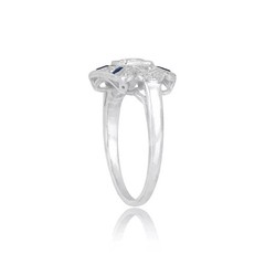 Antique ArtDeco LabCreated Sapphire Diamond Milgrain Engagement 14K Gold FN Ring