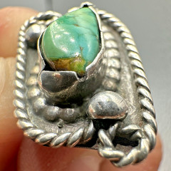 Vintage Navajo Old Pawn Style Sterling Silver Turquoise Ring Lasso Unique Sz. ~8