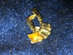 Antique Open Leaf Slide Abstract Baguettes Amber Color Rhinestone 1.5″ Pendant
