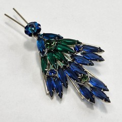 Vtg Juliana Margarita Navettes Blue Green Spray Brooch Pin Clip Earrings (READ)