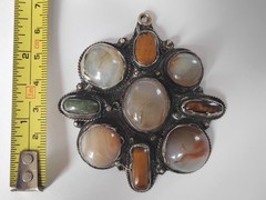 Vintage Ethnic Agate Pendant Multi Stone Cabochon Tribal Boho Nepal Tibet Style