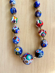 Vintage Italian Millefiore bead necklace filigree VTG Jewelry imperfect *Read