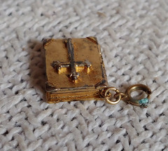 Vintage Christian Charm Cross Book Opens to Lord’s Prayer Gold Tone