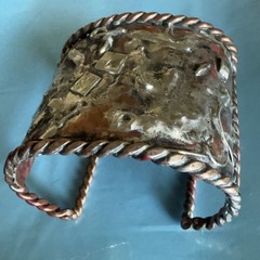 Vtg unsigned Mid Century Modernist Brutalist Silver Copper Cuff Bracelet