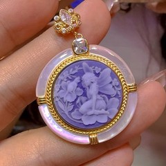 925 sterling silver blue Agate Cameo vintage jewelry Pendant estate jewelry