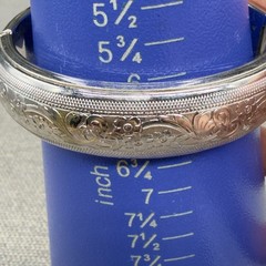 Vintage Bangle Bracelet Etched Silver Tone Flowers Size 6.5 Inches