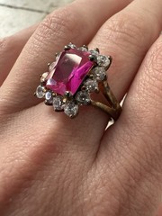 Vintage Sterling Vermeil Pink Topaz CZ Simulated Diamonds Ring