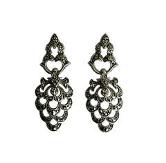 VINTAGE .925 STERLING SILVER MARCASITE FILIGREE DANGLE POST EARRINGS 1.5″